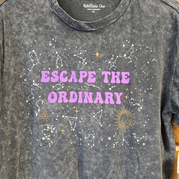 Rebellious One Juniors' Escape The Ordinary Mineral Wash T-Shirt Size M - Picture 2 of 6